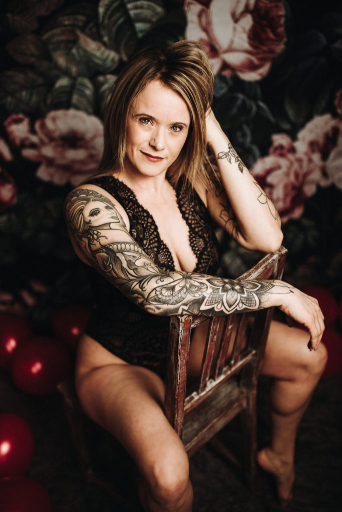 empowerment boudoir session woman with tattoo